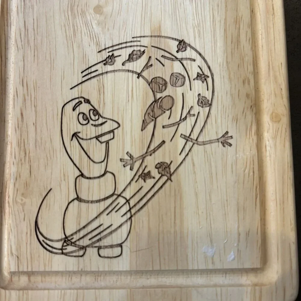 Disney Frozen Olaf Serving Cutting Board Oak Wooden EUC Charcuterie Display